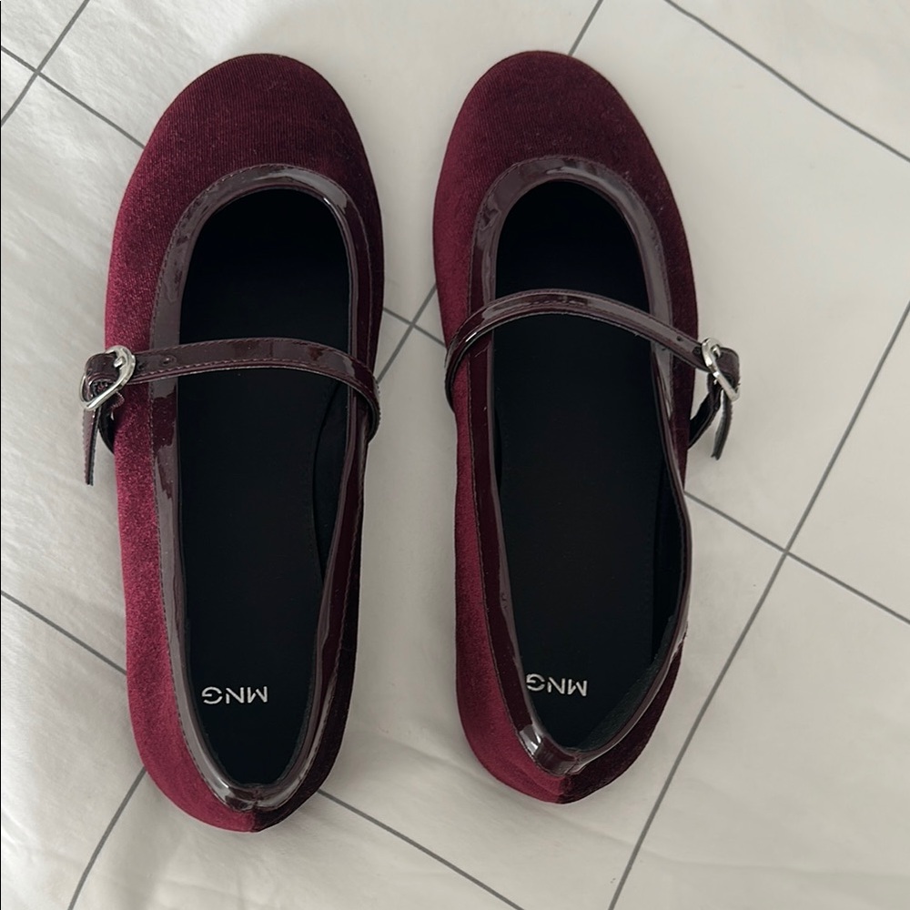 Mango Burgundy Mary Jane Flats